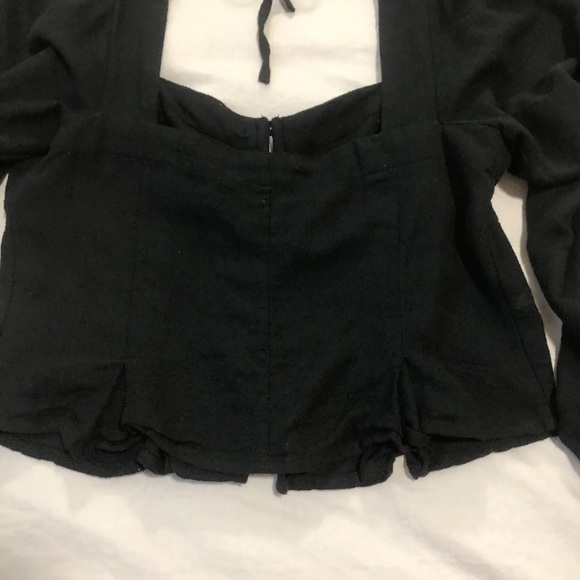 KHAITE BLACK BUTTON UP BUSTIER SHIRT CROPPED SQUARE NECK BLOUSE FULL SLEEVE - Picture 9 of 16